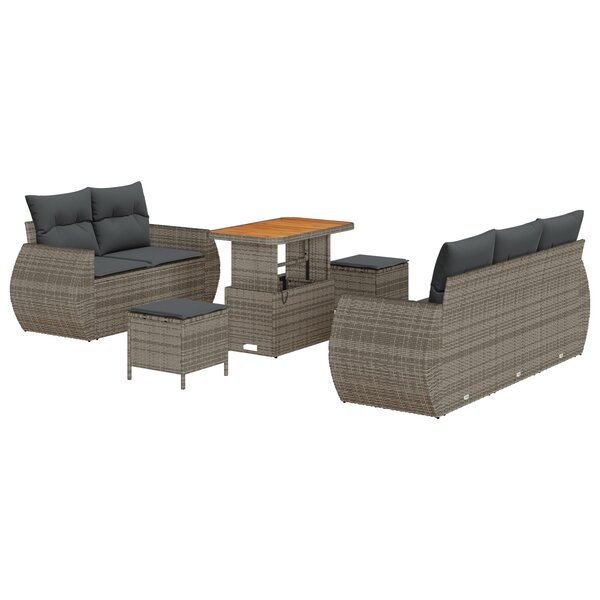 Ensemble de 8 canapés de jardin avec coussins Gris Poly Rattan Acacia