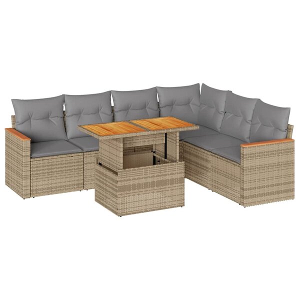 vidaXL Salon de jardin avec coussins 7 Pièces beige résine tressée acacia
