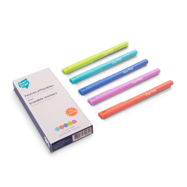 5 feutres Pointe Fine effaçables à Sec - pour Set en Silicone et Tableau Blanc - A partir de 3 Ans