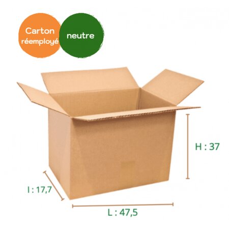 Lot de 50 cartons 47.5cm x 37cm x 17.7cm - Simple Cannelure - Cartons recyclés