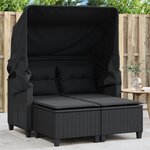 vidaXL Canapé de jardin 2 places avec auvent et tabourets noir rotin