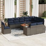vidaXL Salon de jardin 11 Pièces avec coussins gris résine tressée