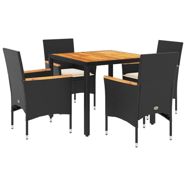 vidaXL Ensemble à manger de jardin et coussins 5 Pièces noir rotin acacia