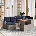 vidaXL Salon de jardin 7 Pièces avec coussins gris résine tressée