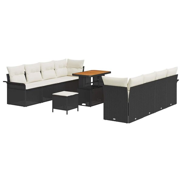 vidaXL Ensemble de canapé de jardin 11 Pièces Noir  Crème 90 x 55 x 71 cm