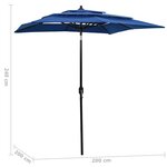 vidaXL Parasol à 3 niveaux avec mât en aluminium Bleu azuré 2x2 m