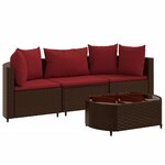 vidaXL Salon de jardin 4 Pièces avec coussins marron résine tressée