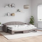 vidaXL Lit de jour avec gigogne et matelas taupe 80x200 cm tissu