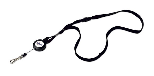 Lot de 10 tours de cou noirs de 40 cm x 1 cm de large avec enrouleur de 60 cm de long AVERY