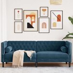 vidaXL Canapé Chesterfield avec traversins 3 places bleu velours