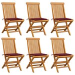 vidaXL Chaises de jardin avec coussins rouge bordeaux lot de 6 Teck