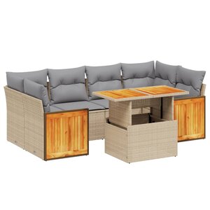 vidaXL Salon de jardin avec coussins 7 Pièces beige résine tressée