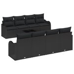 Ensemble de 9 pièces de Canapés de Jardin avec Coussins Noir en Rattan Poly