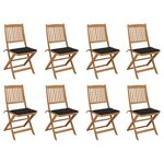 vidaXL Chaises pliables d'extérieur et coussins lot de 8 Bois d'acacia