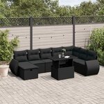 vidaXL Salon de jardin 9 Pièces avec coussins noir résine tressée