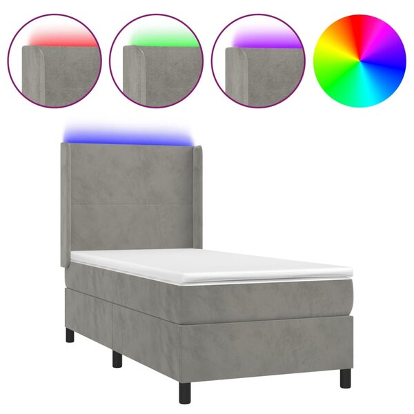 vidaXL Sommier à lattes de lit matelas LED Gris clair 90x200cm Velours
