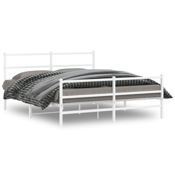 vidaXL Cadre de lit métal avec tête de lit/pied de lit blanc 150x200cm