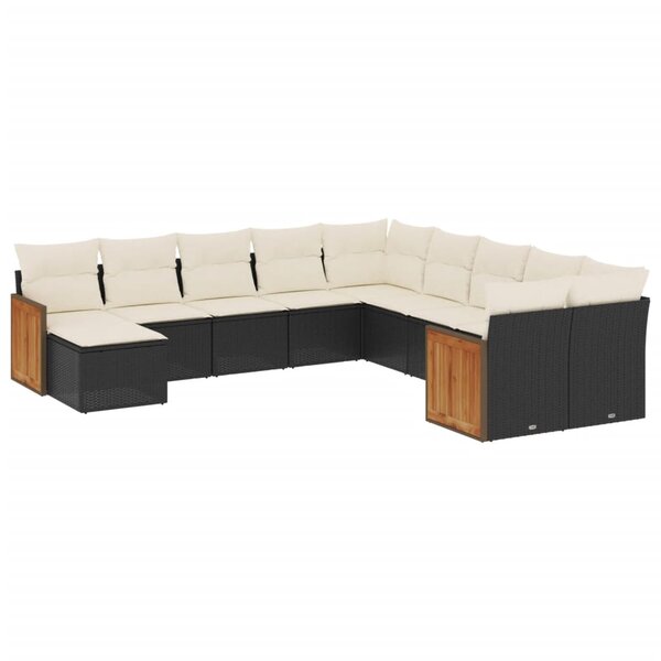 vidaXL Salon de jardin 11 Pièces avec coussins noir résine tressée