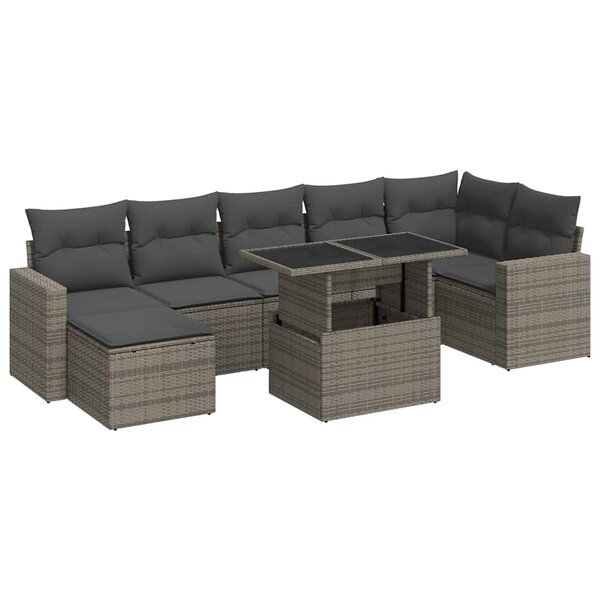 vidaXL Salon de jardin 8 Pièces avec coussins gris résine tressée