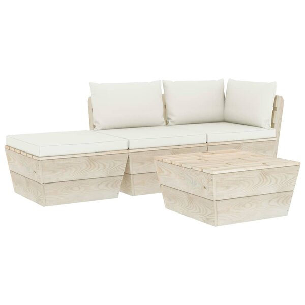 vidaXL Salon de jardin palette 4 Pièces avec coussins Épicéa imprégné