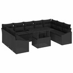 vidaXL Ensemble de Canapés avec coussin 10 Pièces Noir polyrotin