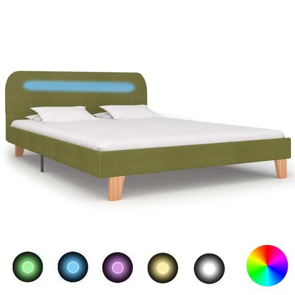 vidaXL Cadre de lit avec LED Vert Tissu 140x200 cm