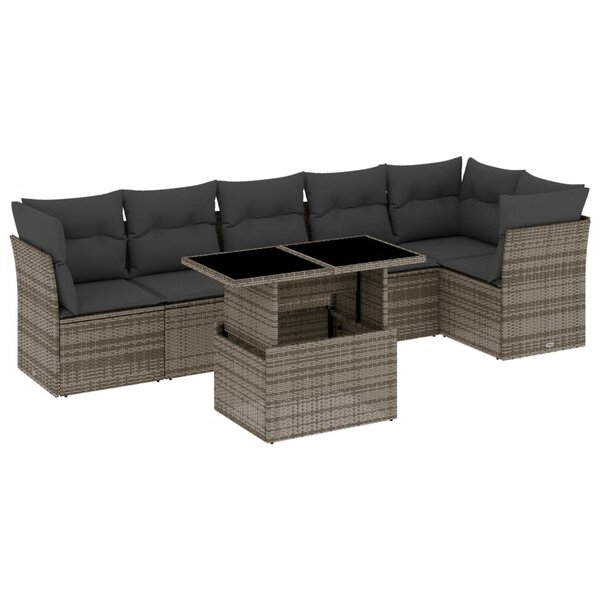 vidaXL Salon de jardin avec coussins 7 Pièces gris résine tressée
