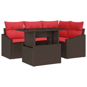 vidaXL Ensemble de canapé de jardin avec coussin 5 Pièces Marron et rouge