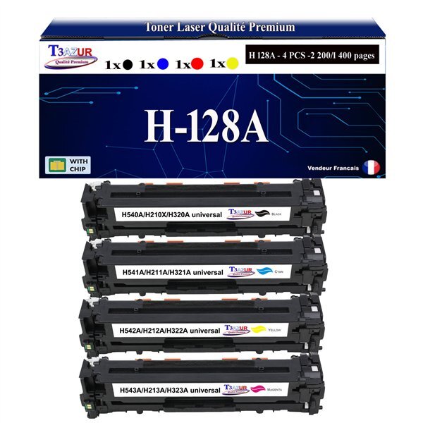 T3AZUR - 4x Toners compatibles avec 128A pour HP LaserJet Pro CM1400 CM1410 CM1410 CM1411FN CM1412FN CM1413FN - Magenta