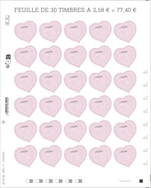 Feuille 30 timbres Coeur - Lancôme - 100g - Lettre verte