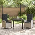 vidaXL Ensemble de salle à manger de jardin de 3 pièces avec coussins Gris clair Poly rotin