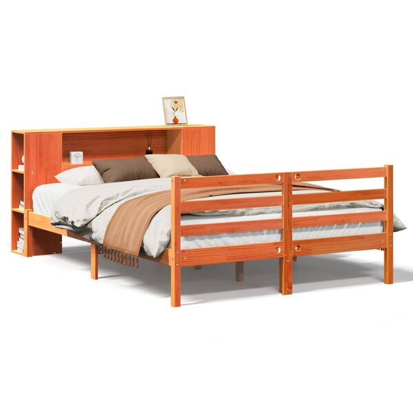vidaXL Lit bibliothèque sans matelas cire marron 140x190 cm pin massif