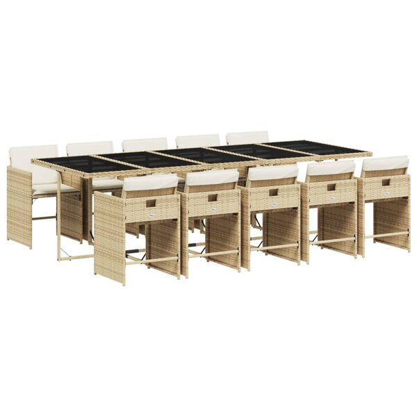 vidaXL Ensemble à manger de jardin et coussins 11 Pièces beige poly rotin