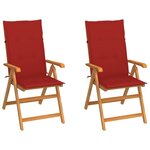 vidaXL Chaises de jardin lot de 2 et coussins rouge Bois teck massif