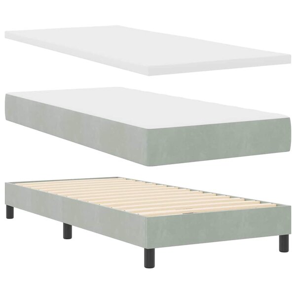 Lit Box Spring vidaXL avec Matelas Gris clair 90x190 cm en Velours