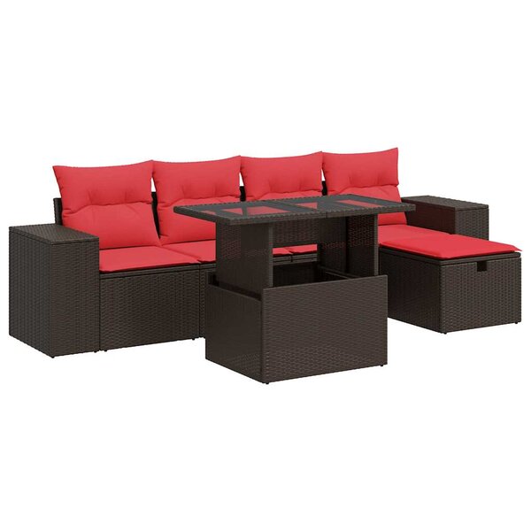 vidaXL Salon de jardin 6 Pièces avec coussins marron résine tressée