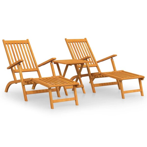 vidaXL Chaises longues d'extérieur repose-pieds et table Acacia solide