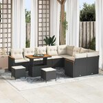 Ensemble de Canapé de Jardin de 12 Pièces avec Coussins Noir Rattan PE Acacia