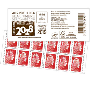 Carnet de 12 timbres Marianne l'engagée - Lettre Prioritaire - Rouge - Couverture élection du timbre