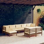 vidaXL Salon de jardin 9 Pièces avec coussins Marron miel Bois de pin