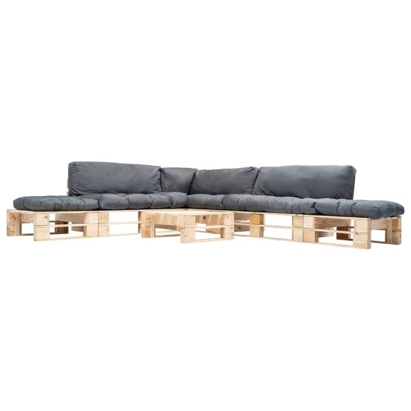 vidaXL Salon de jardin palette 6 Pièces avec coussins gris bois