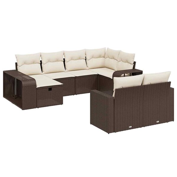 vidaXL Salon de jardin 10 Pièces avec coussins marron résine tressée