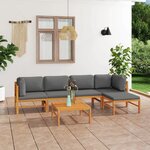 vidaXL Salon de jardin 6 Pièces avec coussins gris Bois de teck solide