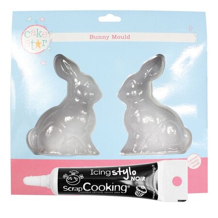 Moule rigide pour lapin en chocolat + Stylo de glaçage noir