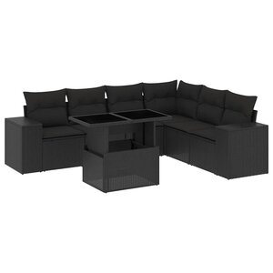 vidaXL Salon de jardin 7 Pièces avec coussins noir résine tressée