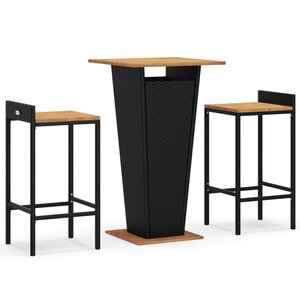 vidaXL Ensemble de bar jardin 3 Pièces noir poly rotin/bois massif acacia