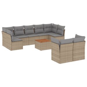 vidaXL Salon de jardin et coussins 10 Pièces mélange beige résine tressée