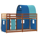 vidaXL Lit superposé avec rideaux bleu 90x190 cm bois pin massif