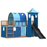 vidaXL Lit superposé avec toboggan et rideaux bleu 90x200 cm