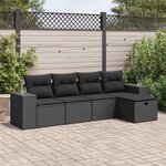 vidaXL Salon de jardin 5 Pièces avec coussins noir résine tressée